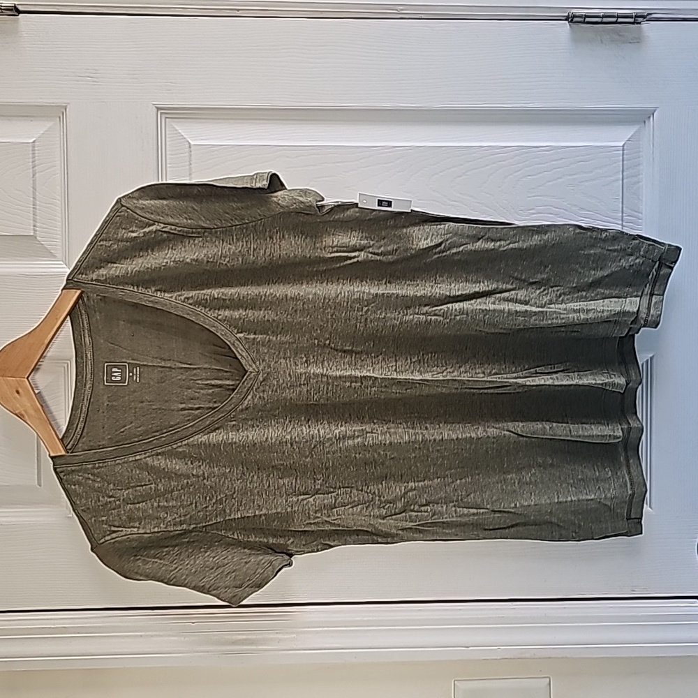 Gap Linen V-neck Tee M Olive Green